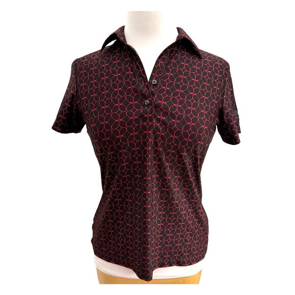 Greg Norman Women's Short Sleeve Red Patterned Button Neck Golf Shirt S/P - Picture 1 of 6
